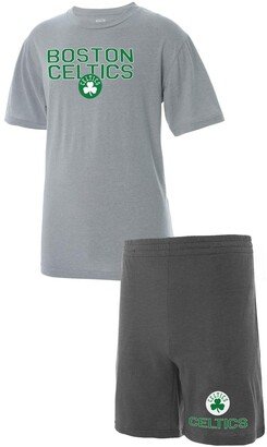 Concepts Sport Men's Gray, Heathered Charcoal Big and Tall Boston Celtics T-shirt and Shorts Sleep Set - Gray, Heathered Charcoal