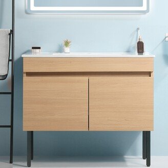 BESTCOSTY Bathroom Vanity with Metal Leg and White Ceramic Basin