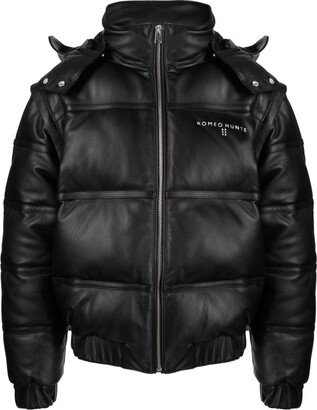ROMEO HUNTE Pebbled-Texture Leather Puffer Jacket