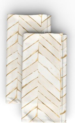 Cloth Napkins: Chevron Painted Cloth Napkin, Longleaf Sateen Grand, Beige