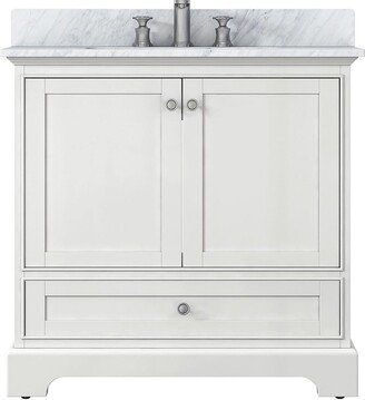 Jims Maison 36 inch Plywood Freestanding Bathroom Vanity Set with Drawer and Doors and Natural Marble Top and Ceramic Sink