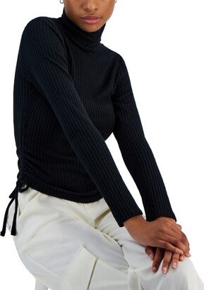 Crave Fame Juniors' Side-Ruched Long-Sleeve Rib-Knit Top