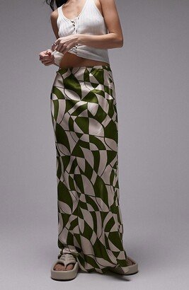 Geo Print Bias Cut Satin Maxi Skirt