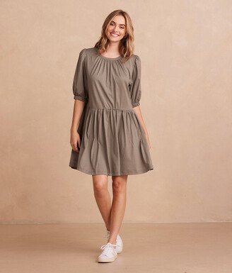 The Luxe Pima Puff-Sleeve Mini Dress - Agave