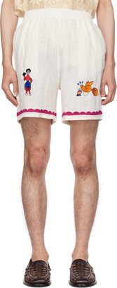 HARAGO Off-White Embroidered Shorts