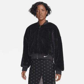 Women's Sportswear Reversible Faux Fur Bomber in Black