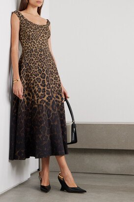 Leopard-print Ombré Wool And Silk-blend Crepe Midi Dress - Animal print