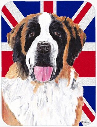 SC9839LCB Saint Bernard With English Union Jack British Flag Glass Cutting Board