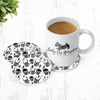 Skellie Flower Black & White Sandstone Table Coaster