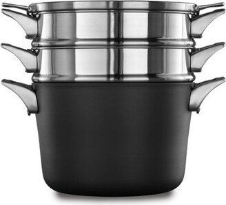 Premier Space Saving 8 Quart Hard Anodized Aluminum Nonstick Multi-Pot Cookware with Tempered Glass Lid and Steamer Inserts