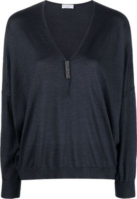 crystal-embellished V-neck sweatshirt