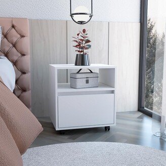 Aoolive Simple Style Modern Nightstand with Casters and Single Drawer, Storage Shelf for Bedroom, Living Room, Bathroom