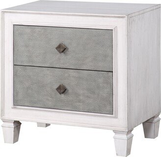 RASOO Weathered White Wood Nightstand - Full Extension Drawer Glide - Felt Lined Top Drawer