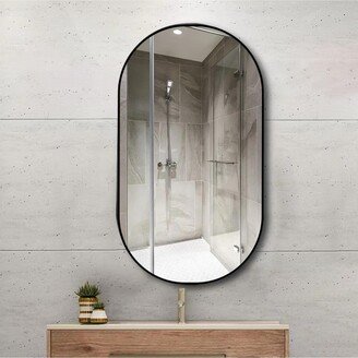 Simplie Fun Wall Mounted Mirror, 36''x 18'' Oval Bathroom Mirror, Black Vanity Wall Mirror w/ Stainless Steel Metal Frame & Pre-Set Hooks for Vertical & Horizonta