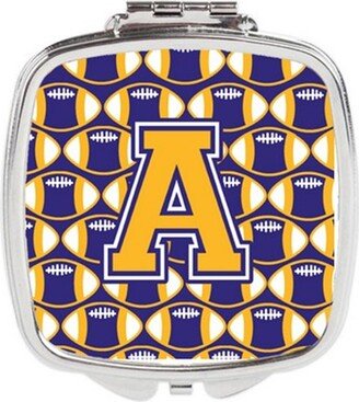 CJ1064-ASCM Letter A Football Purple & Gold Compact Mirror