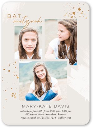 Bar/Bat Mitzvah Invitations: Beautiful Speckles Bat Mitzvah Invitation, Grey, 5X7, Matte, Signature Smooth Cardstock, Rounded