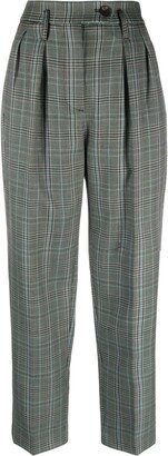 Plaid-Check Tapered Wool Trousers
