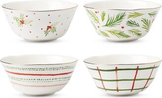 Bayberry All-Purpose Porcelain Bowls, Set Of 4 - Red Green And Ivory