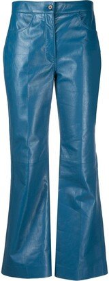 Kick-Flare Cropped Leather Trousers