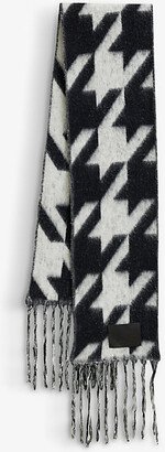 Womens Black/white Mabel Brand-patch Houndstooth Recycled-polyester Scarf