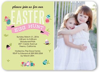 Easter Invitations: Egg Hunt Banner Easter Invitation, Green, Matte, Signature Smooth Cardstock, Rounded