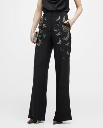 Millions Of Butterflies Embellished Wide-Leg Trousers