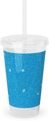 Travel Mugs: Holiday Hygge Snowflakes Acrylic Tumbler With Straw, 16Oz, Blue