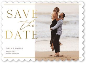 Save The Date Cards: Editorial Lover Save The Date, White, 5X7, Pearl Shimmer Cardstock, Scallop