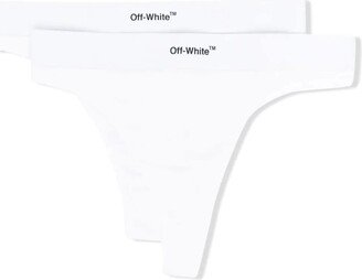 Set 2 White Helvetica Logo Thongs