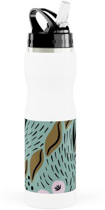 Photo Water Bottles: Flower Patch Lane On Mint Stainless Steel Water Bottle With Straw, 25Oz, With Straw, Green