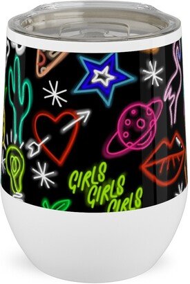 Travel Mugs: Neon Signs - Black Stainless Steel Travel Tumbler, 12Oz, Multicolor