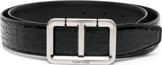 Logo-Buckle Leather Belt-AE