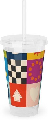 Travel Mugs: Game Cupboard Acrylic Tumbler With Straw, 16Oz, Multicolor