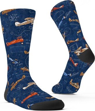 Socks: Vintage Airplanes - Blue Custom Socks, Blue