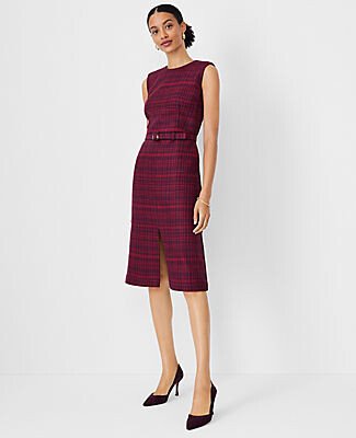 Petite Belted Tweed Sheath Dress