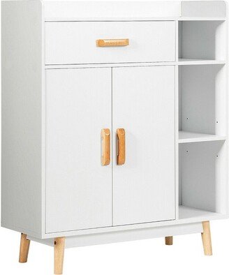 Floor Storage Cabinet Free Standing Cupboard Chest w/1 Drawer 2 Doors 3 Shelves