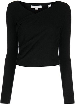 wrap-front V-neck pullover