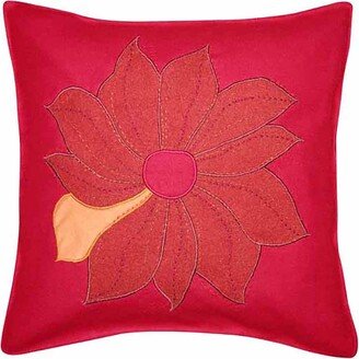 Red Flower Applique Throw Pillow