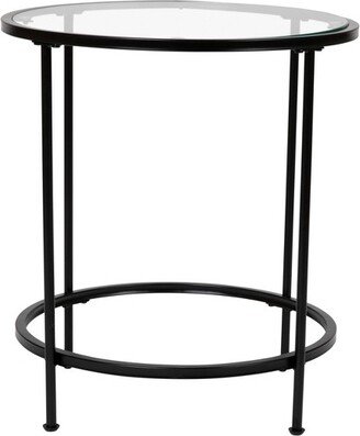 Emma and Oliver Clear Glass Living Room Coffee Table with Round Matte Black Metal Frame