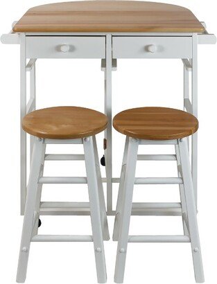 Breakfast Cart with Drop Leaf Table & Stool Set - - Flora Home