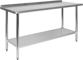 Stainless Steel 18 Gauge Prep and Work Table with 1.5 Backsplash and Undershelf - NSF Certified - 60W x 24D x 36H