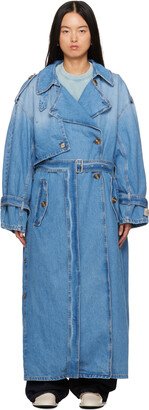 Blue Double-Breasted Denim Trench Coat