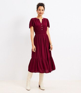 Petite Clip Smocked Waist Button Midi Dress