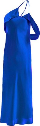 One-shoulder open-back silk-charmeuse midi dress