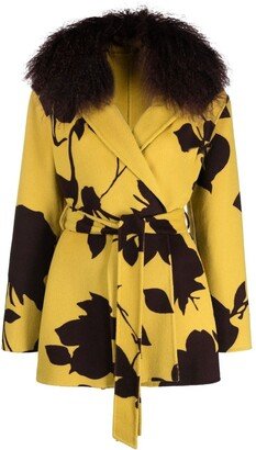 Belted Floral-Pattern Coat