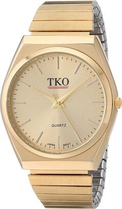 TKO ORLOGI TKO All Gold Watch Expansion Band Stainless Steel Stretch Thin Case Gold Face Dress Flex Vintage Watch TK649G