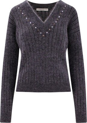 V-Neck Rib-Knit Jumper-AA