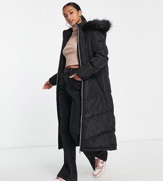 Brave Soul Petite marcella padded parka jacket with hood in black