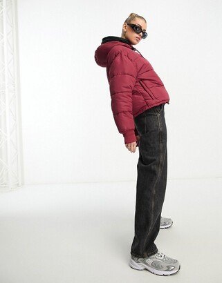 Don't Think Twice DTT Mary hooded puffer jacket in burgundy