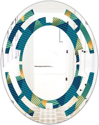 Designart 'Retro Luxury Waves In Gold and Blue VII' Printed Modern Round or Oval Wall Mirror - Space
